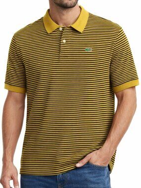 Lacoste Polo Shirt Men’s Size 7 Yellow Black Striped Pique Cotton Crocodile Logo